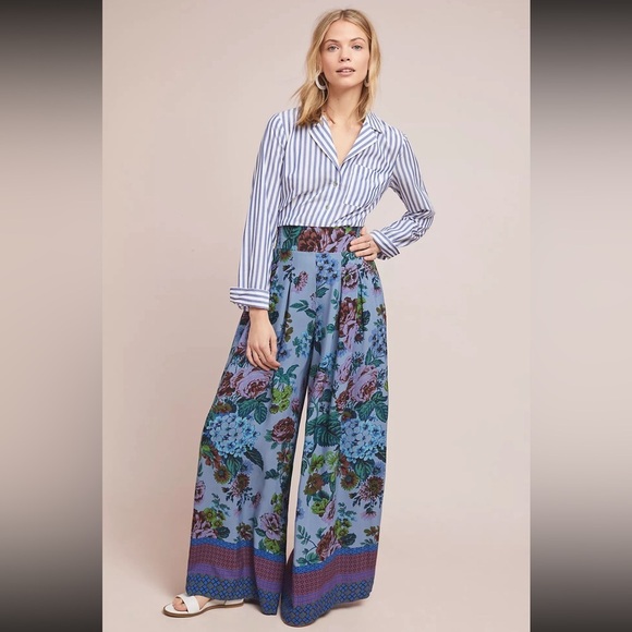 Anthropologie Pants - Anthropologie Maeve Pants Terrace Floral Palazzo Pants 10 purple blue flowy wide